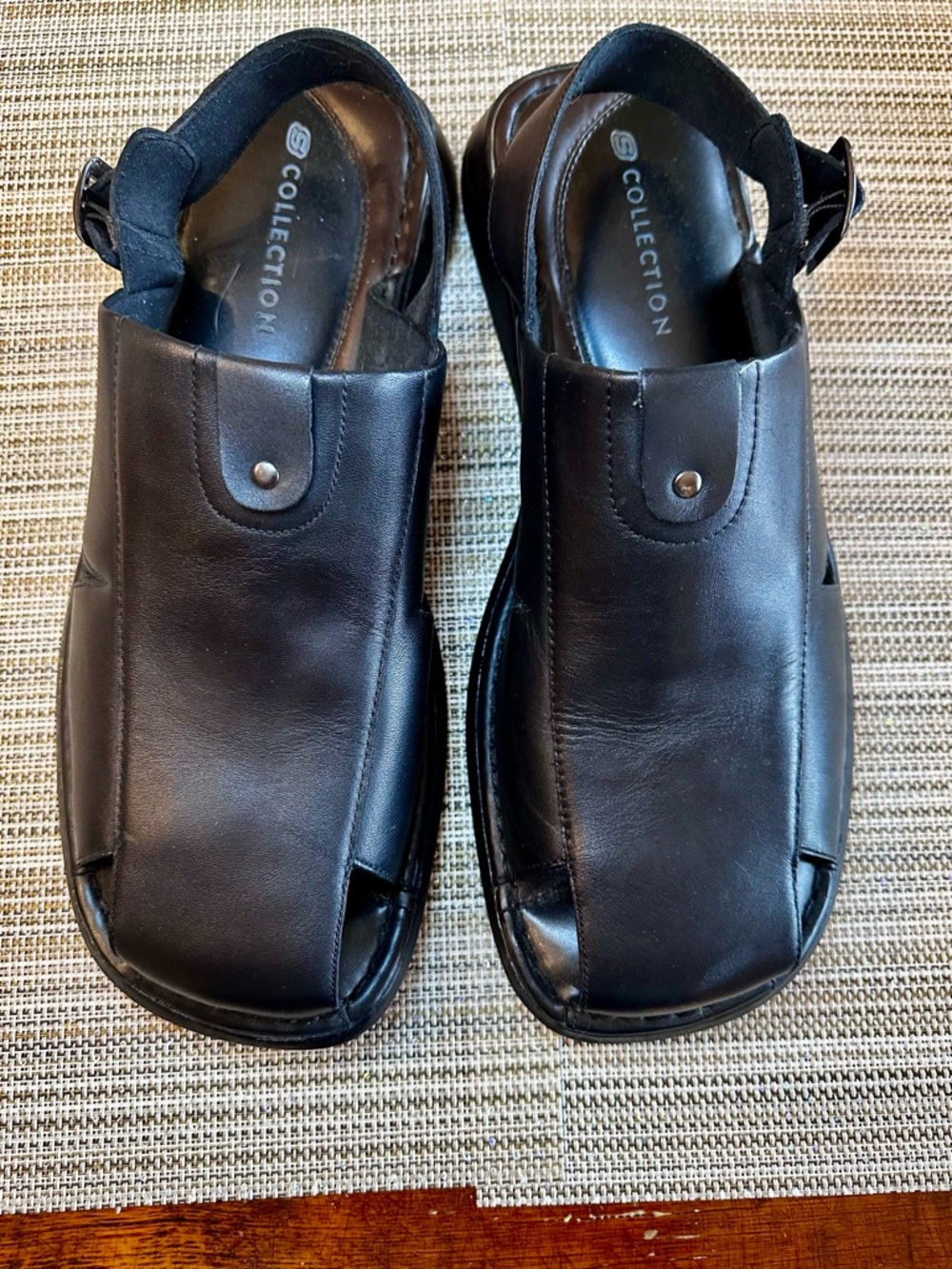 Skechers Men's Black Leather Slingback Fisherman Sandals